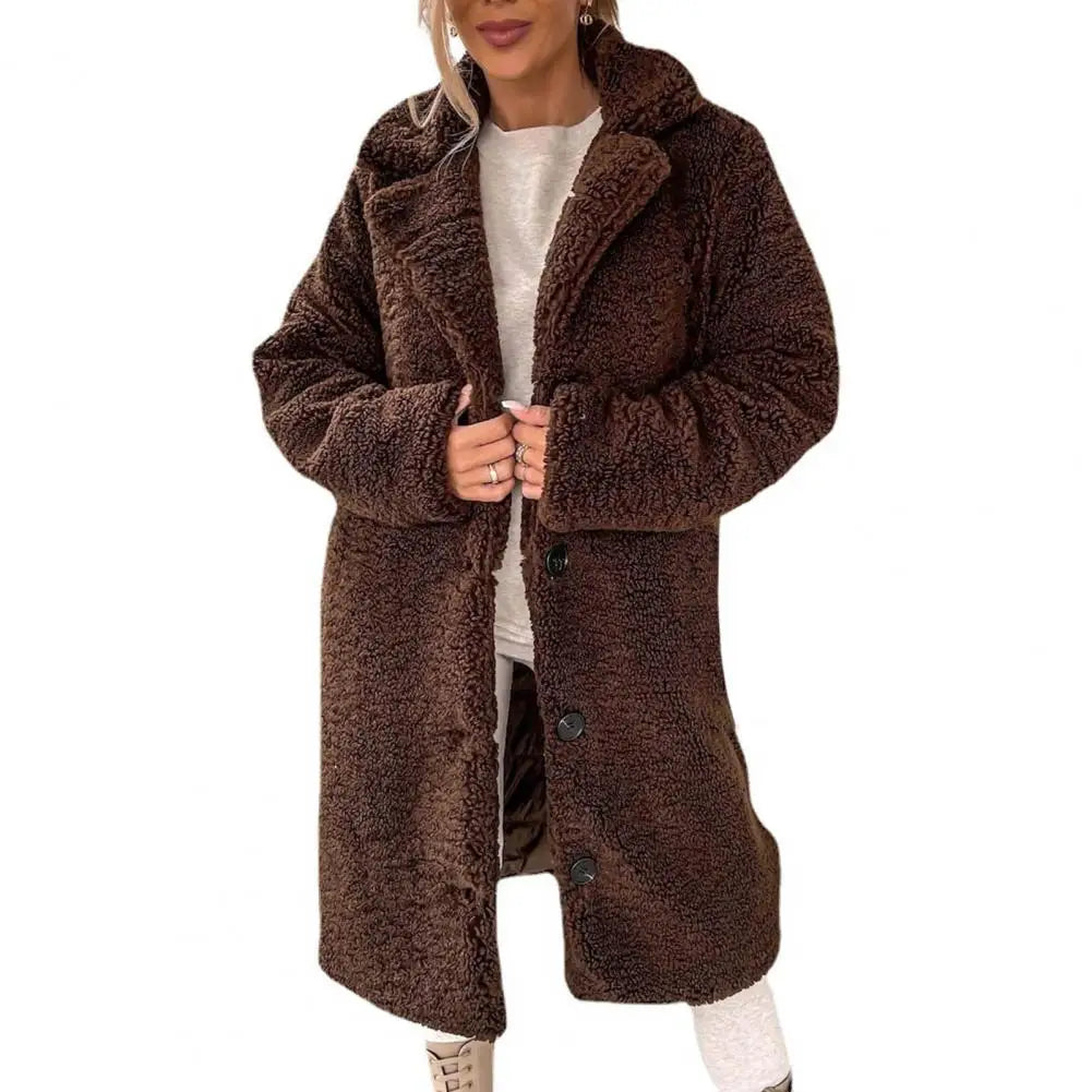 Plush Fleece Lapel Jacket with Buttons