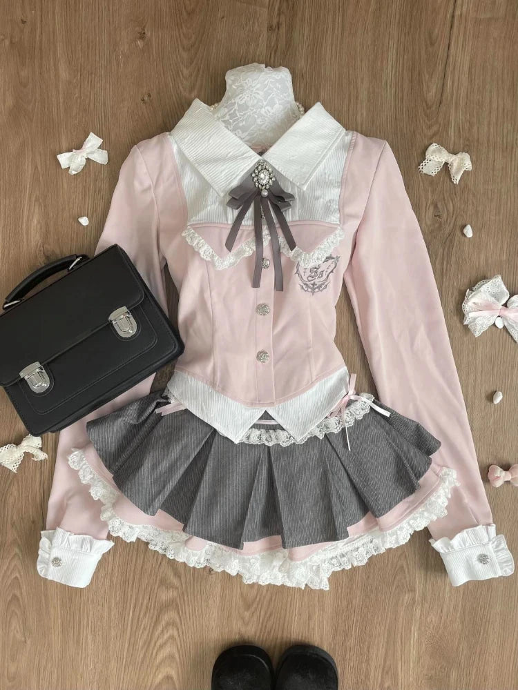 Sweet Preppy Style Two Piece Set