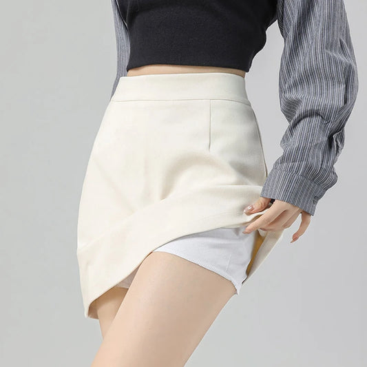 High Waist Woolen Wrap Hip Skirt