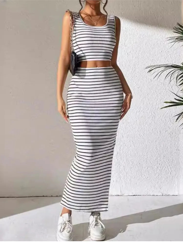 Striped Print Bodycon Set