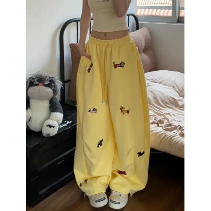 Sausage Dog Pattern Loose Embroidery Trouser