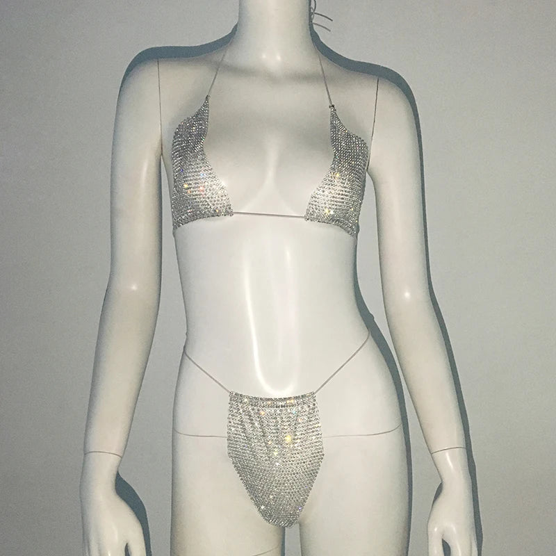 Fishnet Glitter Rhinestone Bikini