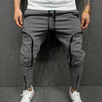Solid Color Drawstring Casual Multi Zippers Pockets Trousers