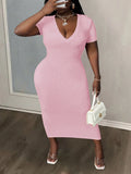 Short Sleeve V Neck Dress