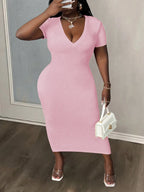 Short Sleeve V Neck Dress