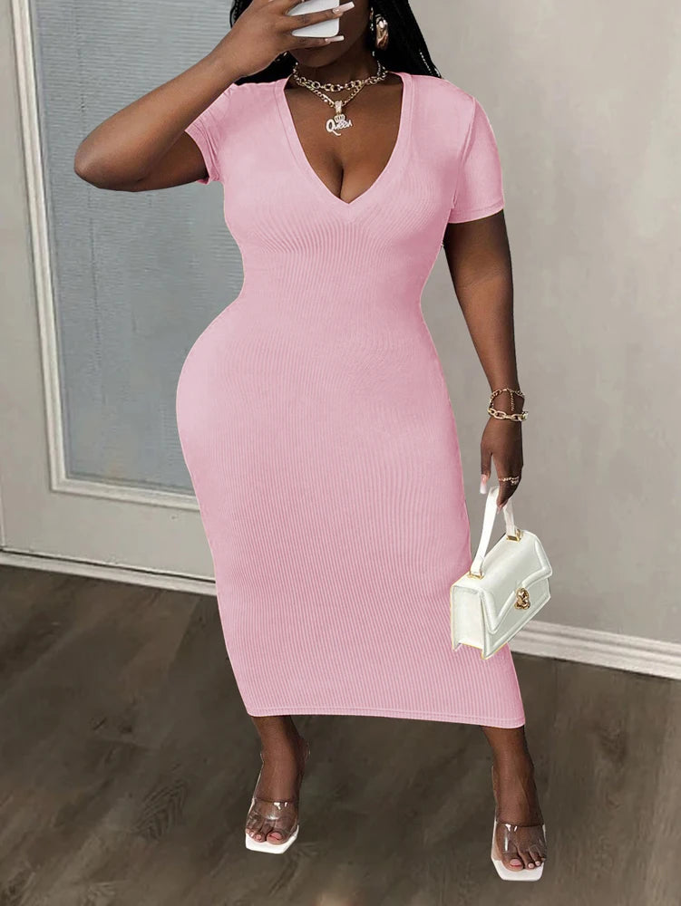 Short Sleeve V Neck Dress