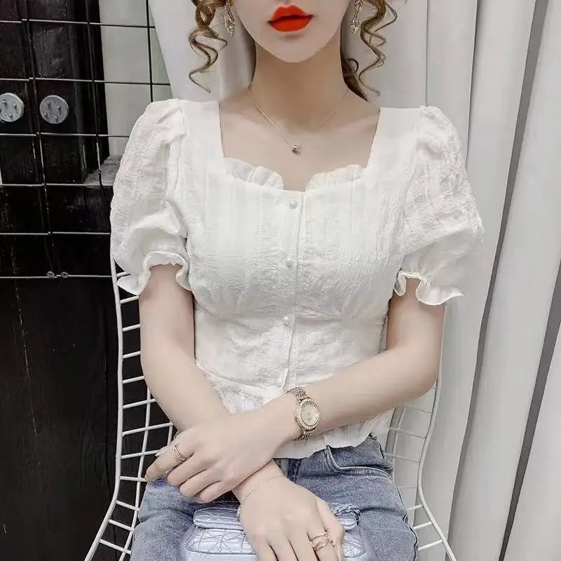 Short-Sleeved Ruffled Top