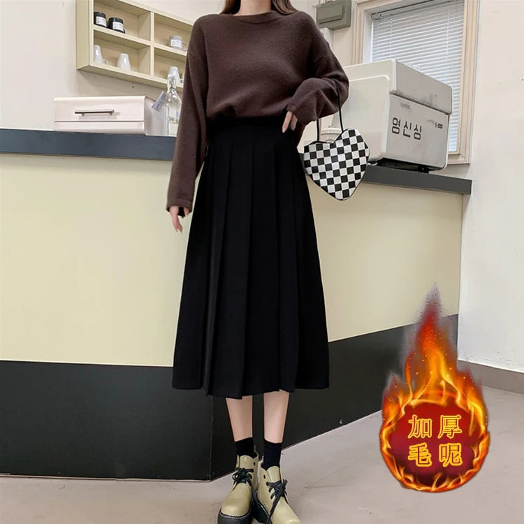 Midi A-Line Pleated High Waist Skirt