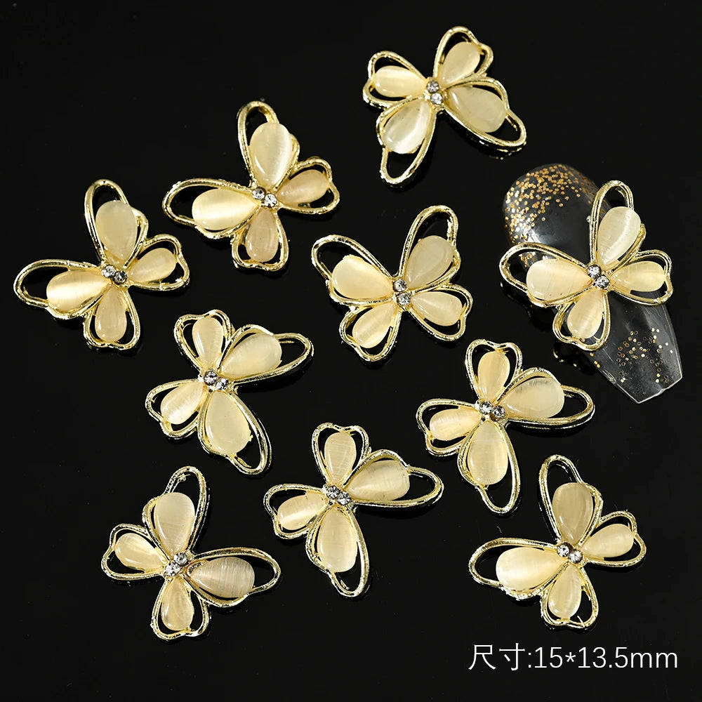 10Pcs Fairy Pink Zircon Nail Art 3D Charms Jewelry Butterfly Shaped Nail Crystal Alloy Decals 11*9mm Rhinestone Nail Decoration*