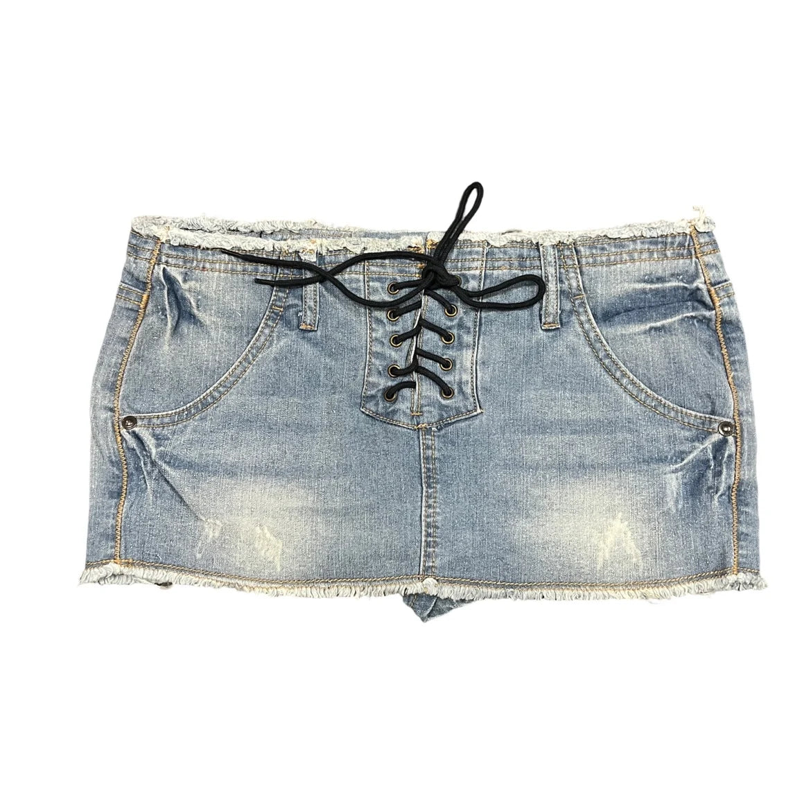 Lace-Up Denim Micro Mini Skirt