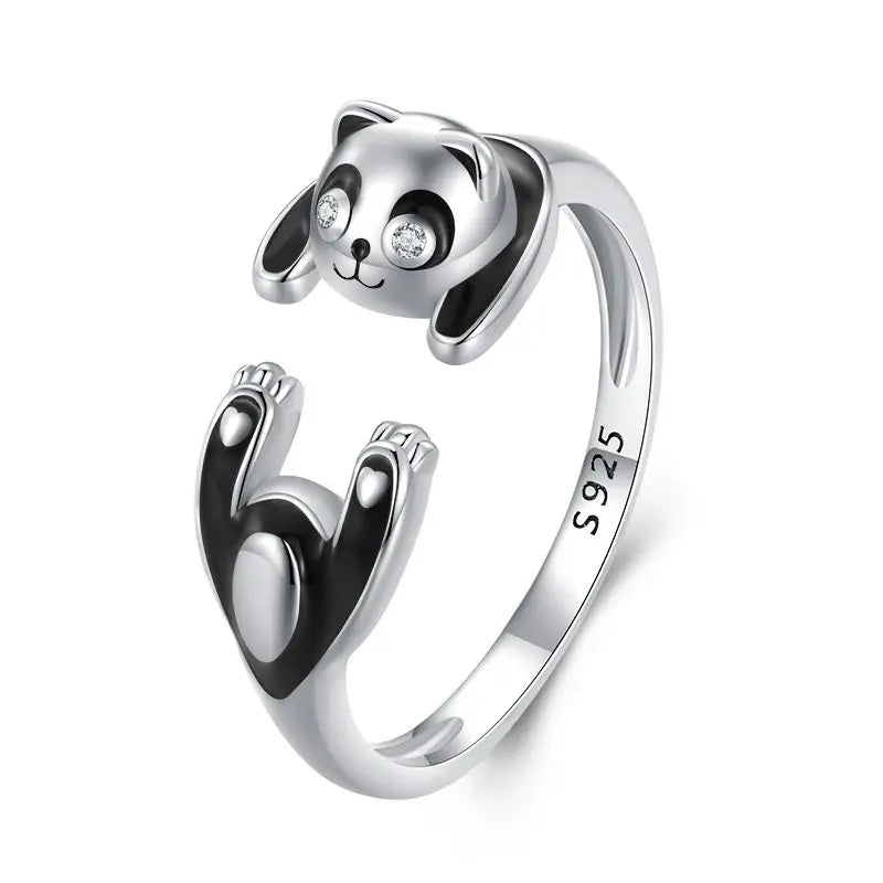 925 Sterling Silver Cute Panda Open Ring