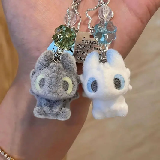Cute Potdemiel Toothless And Light Fury Flocked Plush Cartoon Bag Pendant Keychain Decoration Doll Trendy Toys Surprise Gifts