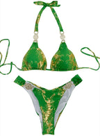 Snakeskin Print Halter Diamond Bikini