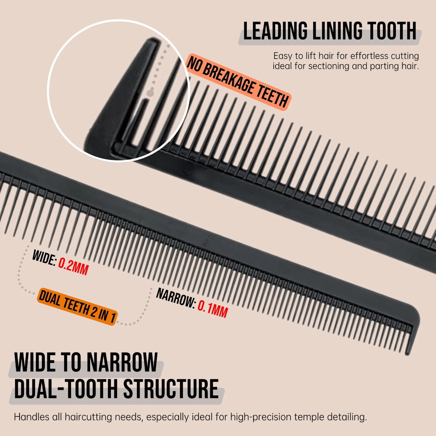 2PCS Set Professional Barbershop Hairdressing Dense Teeth Comb Anti-Static Edge Corner Comb Flat Haircut Styling Trimming Tools