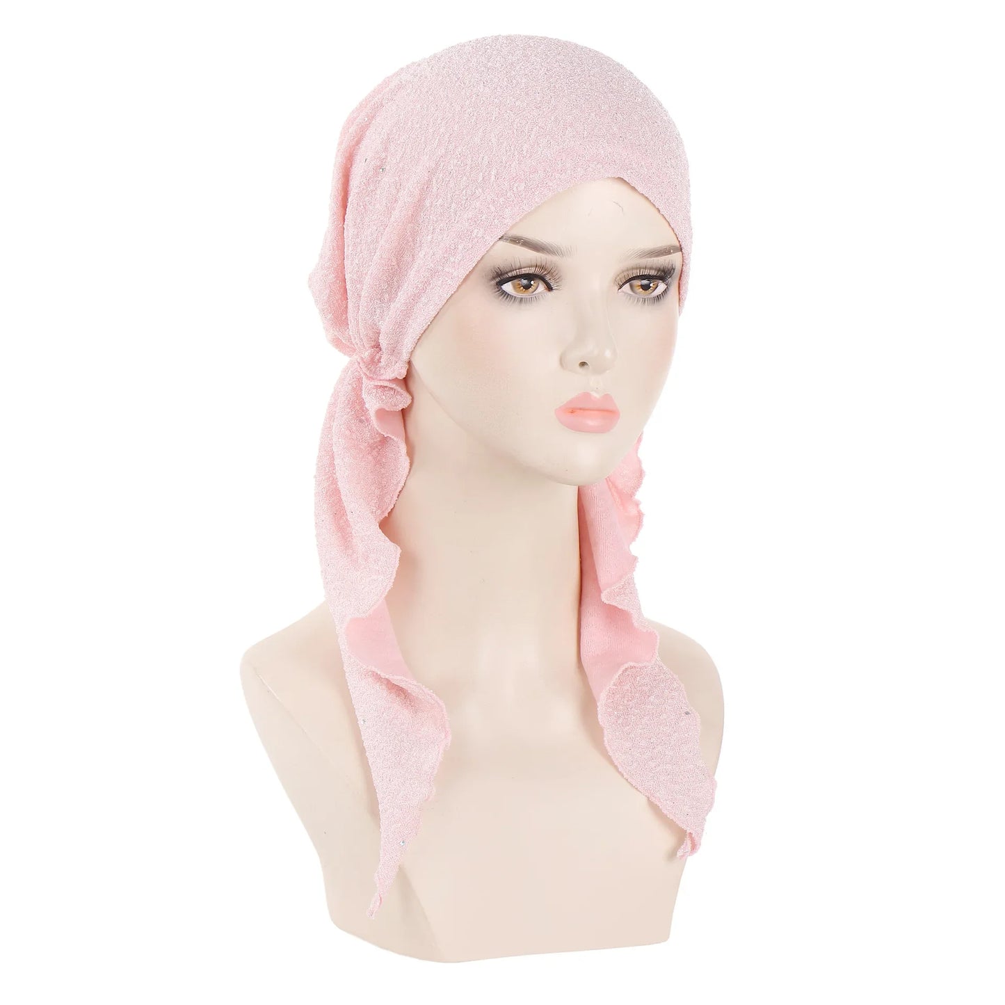 Shiny Glitter Elastic Solid Color Pre-Tied Hijabs Wrap Head Scarf Muslim Turban Bonnet for Women Inner Hat Turbantes Caps Mujer