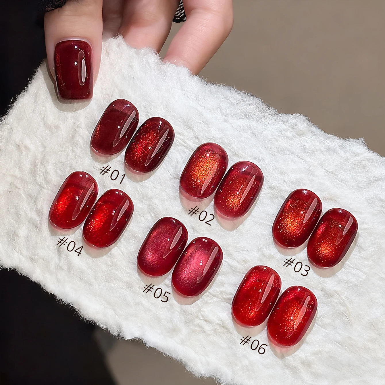10ML 1-8PCS Red Cat Eye Nail Polish Red Nails 2026 New Cherry Wine Deep Red Glass Bead Magnet Cat Eye Spear Crystal Gel