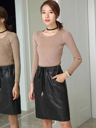 Faux Leather Drawstring Skirt