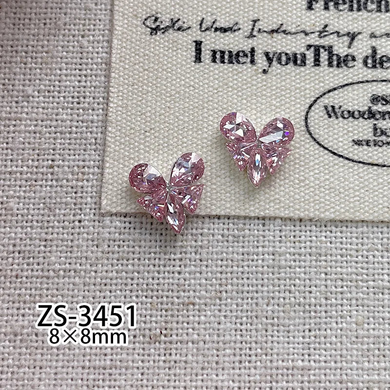 5Pcs French Manicure Love Diamonds - Sparkling Zircon Butterfly & Heart Rhinestones for Elegant 3D Nail Art