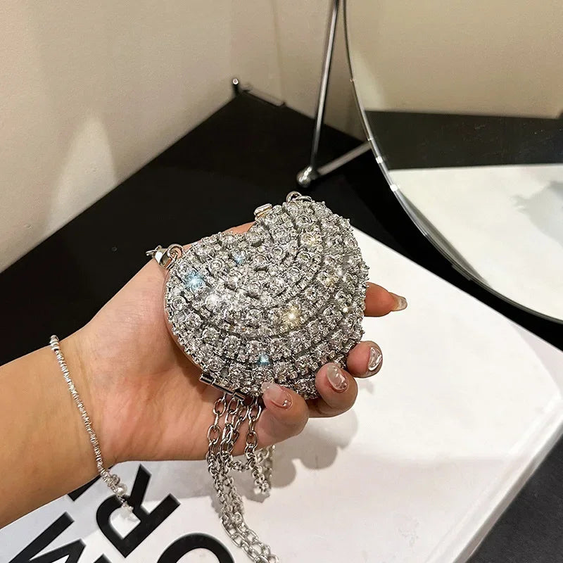 Luxury Mini Diamond Inlay Heart Shape Crystal Clutch