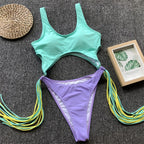 Patchwork Fringe Cut Out Rings Monokini