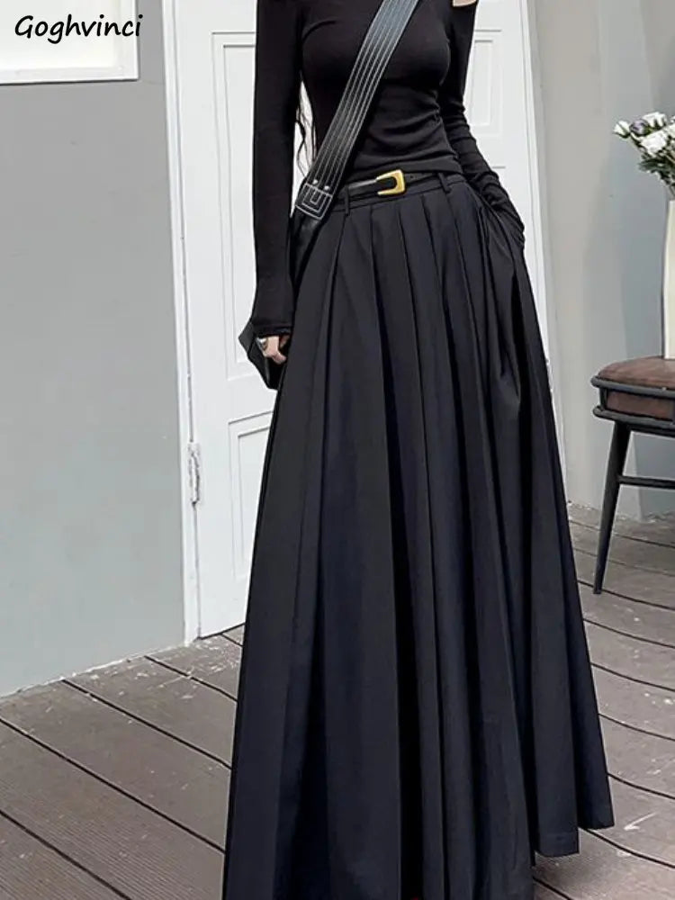 Pleated Solid Maxi Skirt