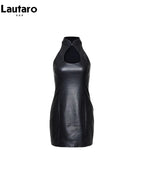 Faux Leather Mini Halter Dress