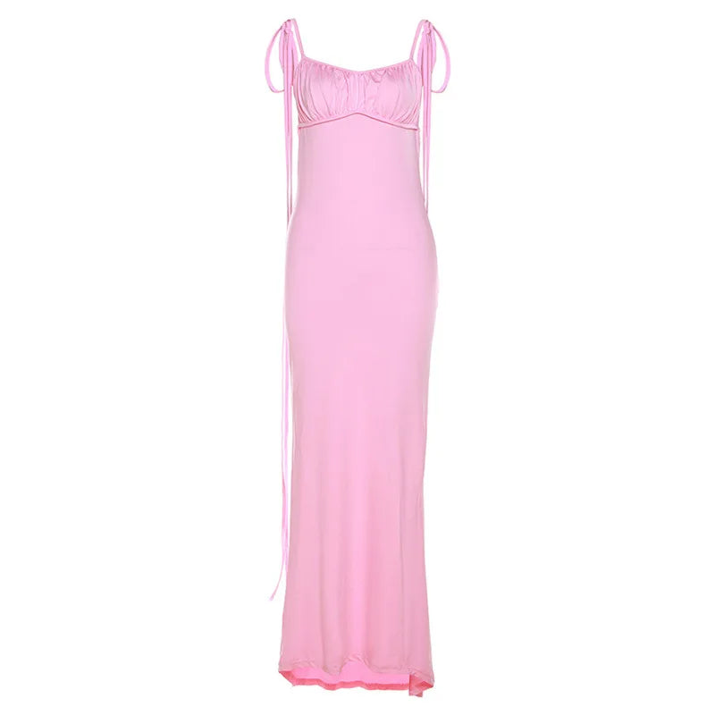 Deep V-Backless Ruched Maxi Dress