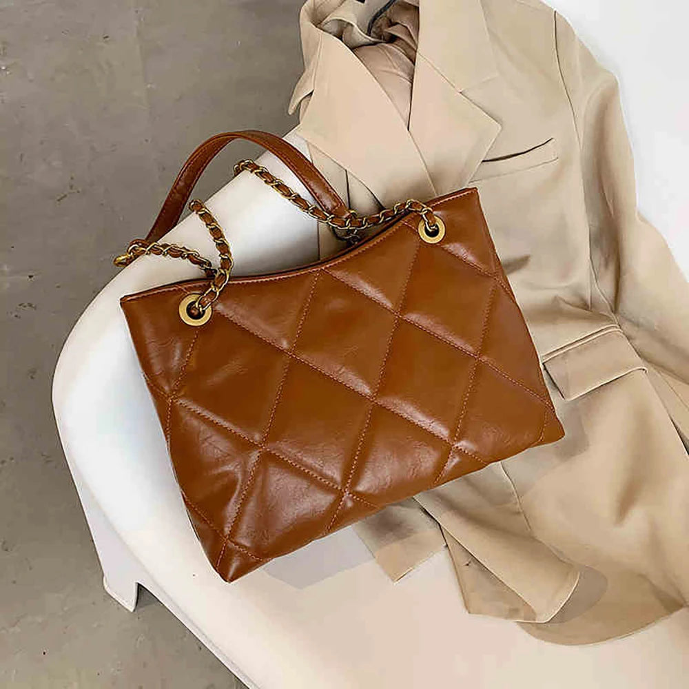 Diamond Plaid Chains Shoulder Bag