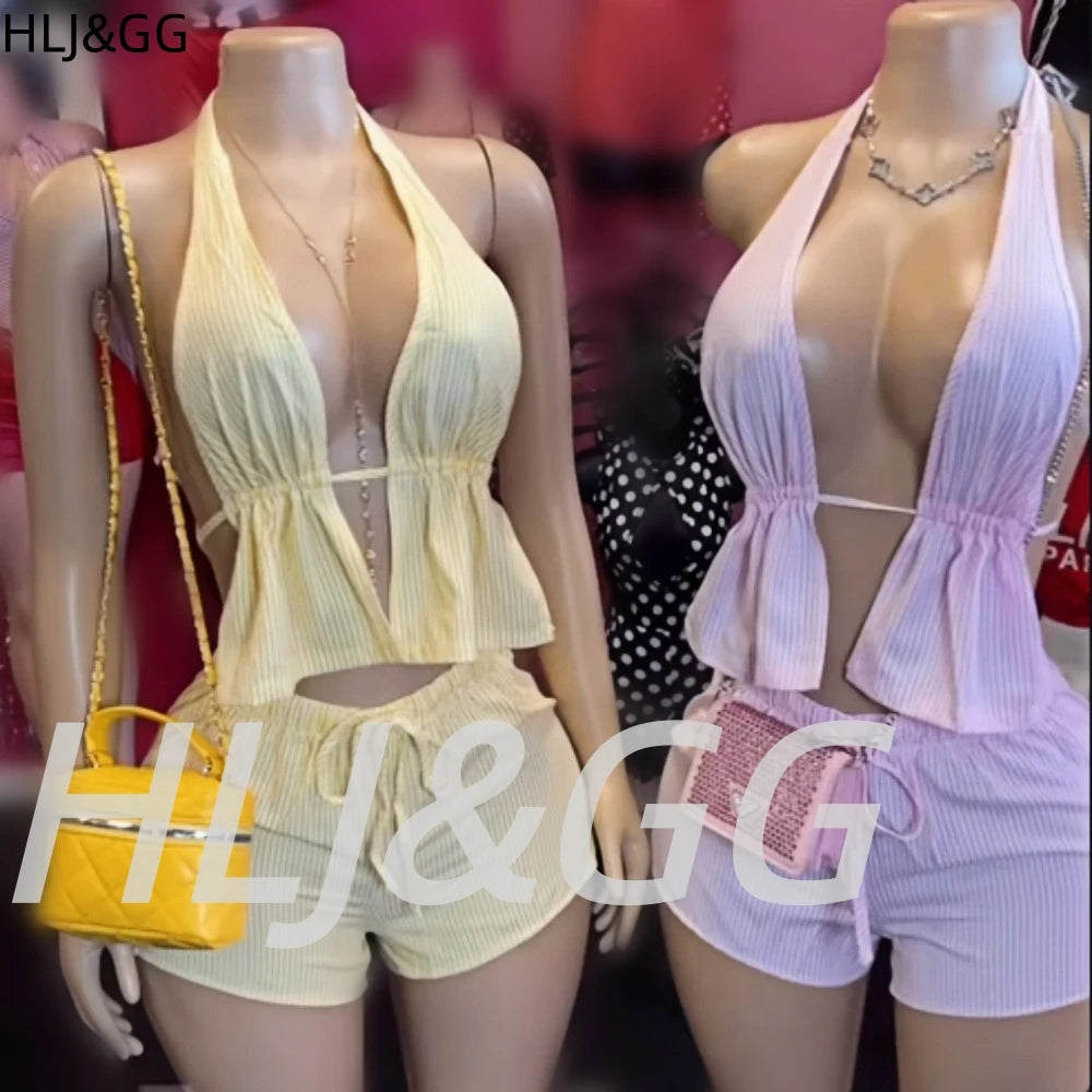 HLJ&GG Stripe Print Halter Two Piece Set