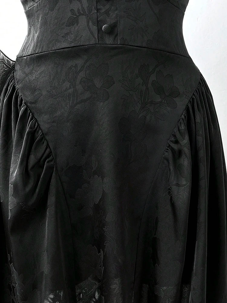 Jacquard V-Neck Lace Back Cutout Dress