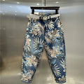 Leaf Printing Cropped Jeans