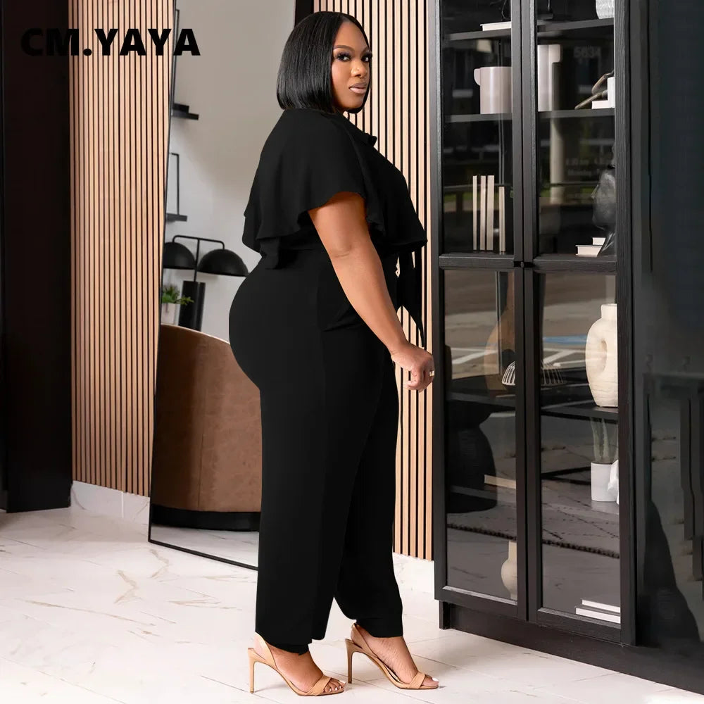 CM.YAYA Ruffles Top + Pencil Pants Set