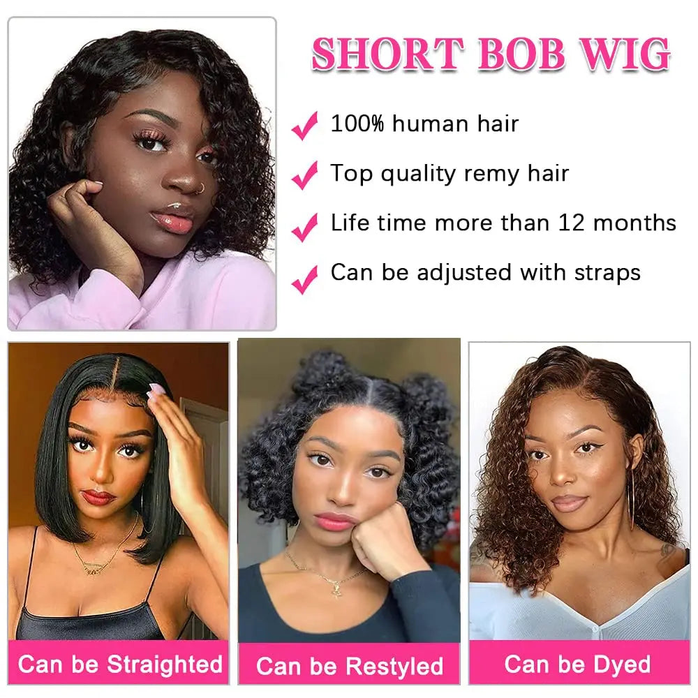V Part Bob Wig Kinky Curly Human Hair Wig