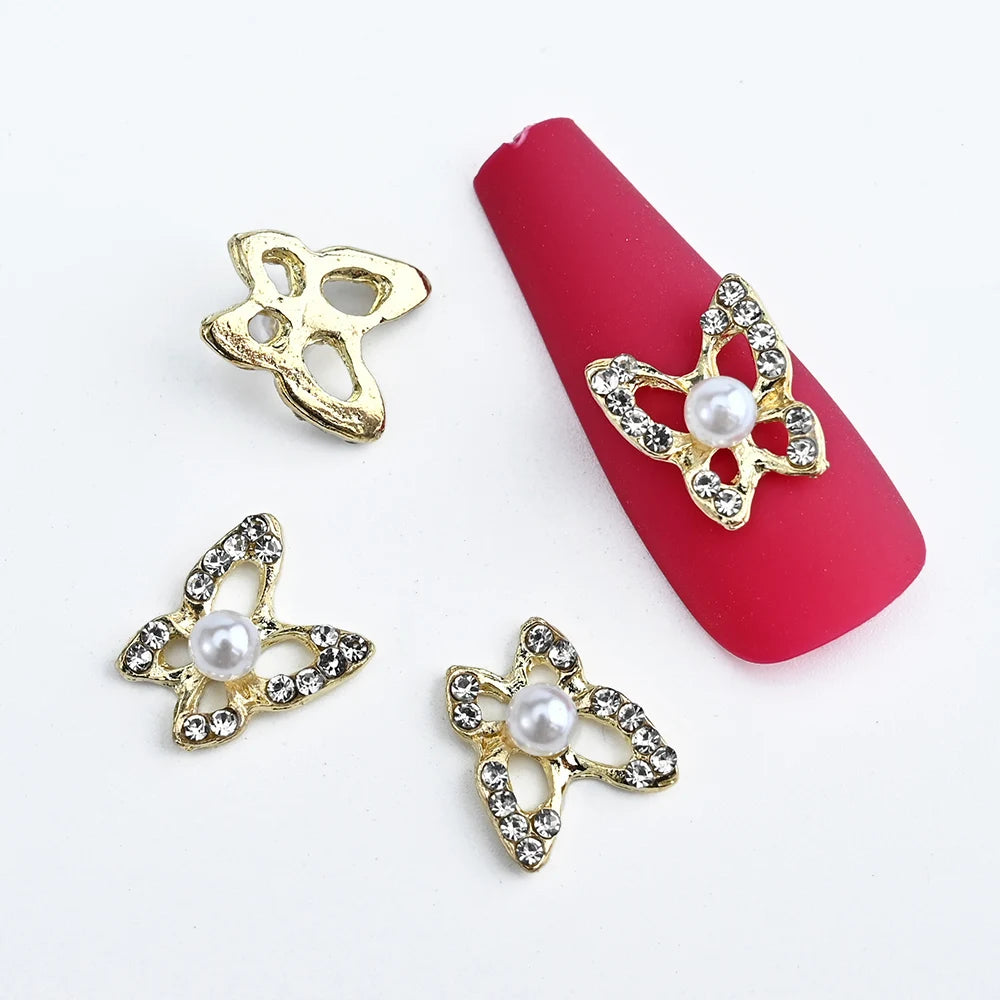 10Pcs Butterfly Nail Art Designer Charms 3D-Luxury Crystal Butterfly Nail Art Decor 12X10mm Alloy Butterfly Manicure Rhinestone*