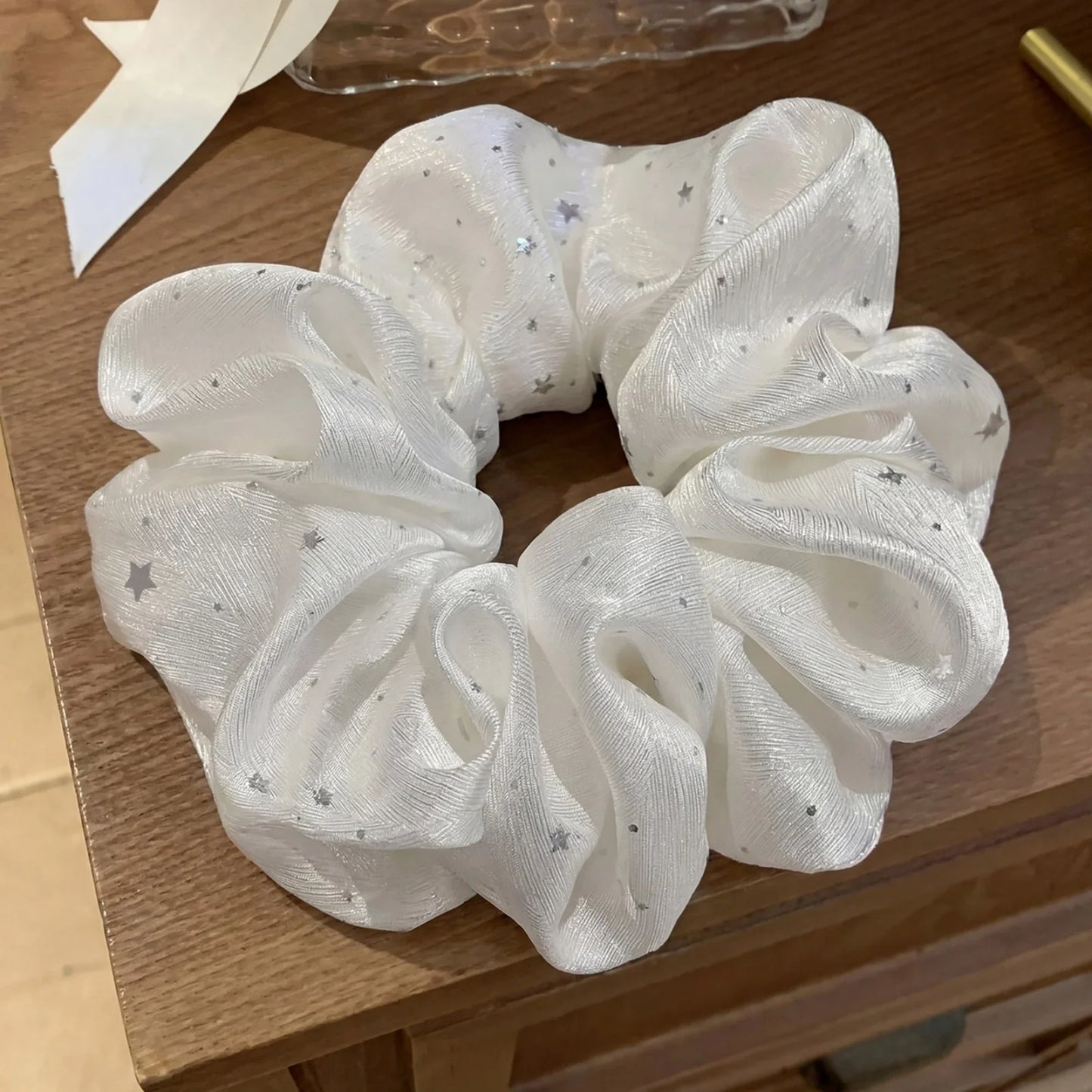 1PC Romantic Star Print Satin Scrunchies For Women Elegant Shiny Elastic Hair Ties Sweet Hair Accessories For Daily Party Wear