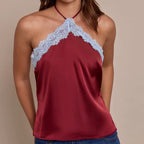 Lace Trim Halter Neck Tank Top