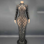 Sparkly Big Rhinestone Transparent Long Dress