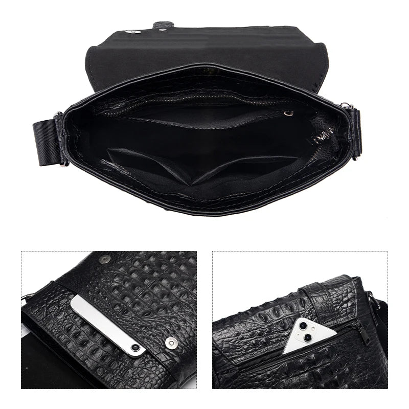 Crocodile Pattern Leather Messenger Bag