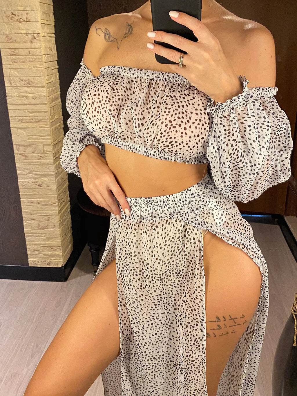 Off Shoulder Long Sleeve 2 Pieces Set