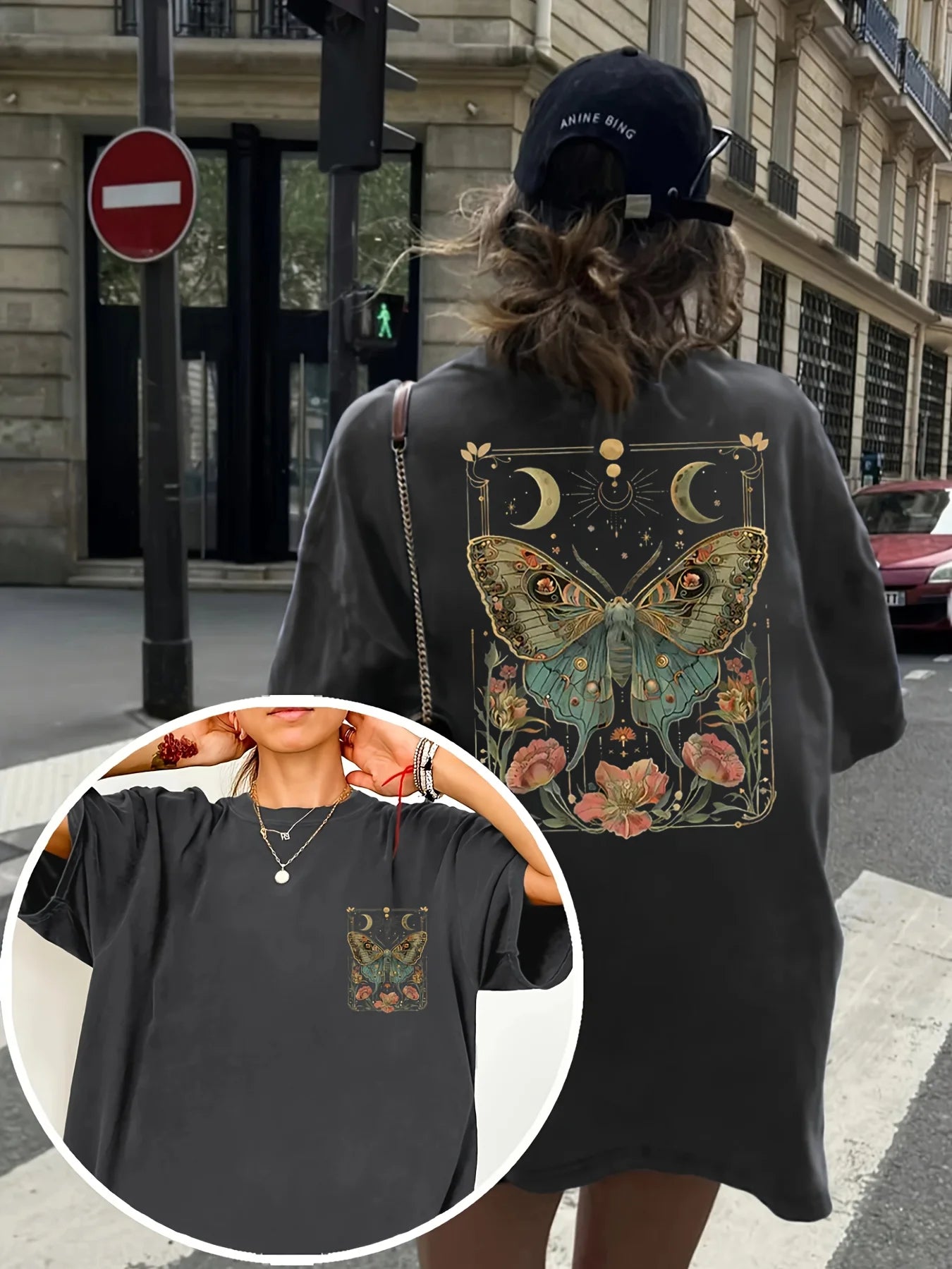 Butterfly Moon Flower Print T-Shirt