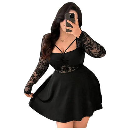 Lace Long Sleeve Mini Dress with Cut-Out Bodice