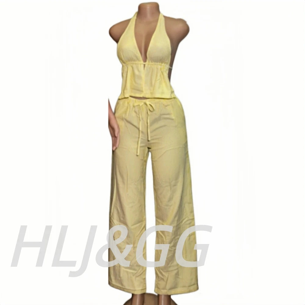 HLJ&GG Stripe Print Halter Two Piece Set