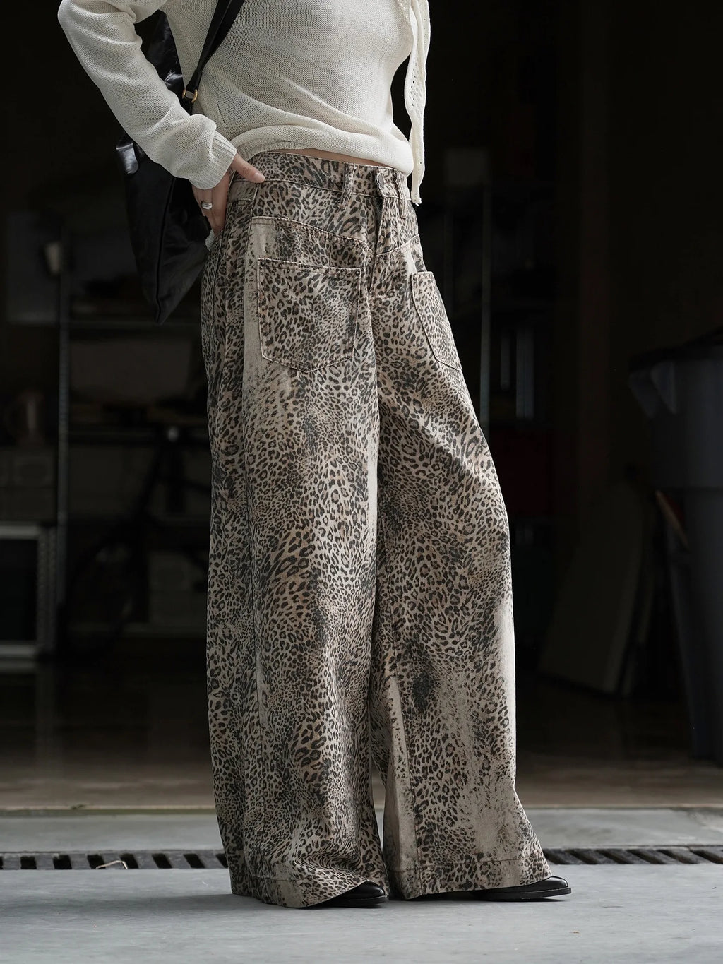 Leopard Print Wide Leg Jeans