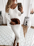 owner girl Long Sleeve V Neck Low Cut Dress