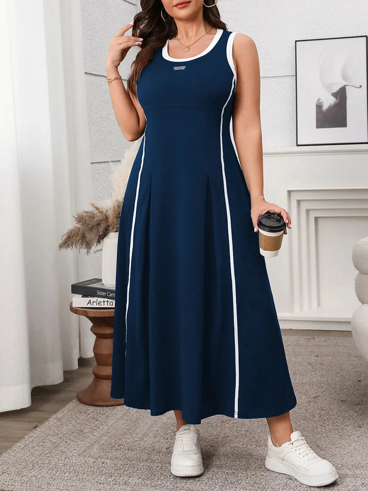 Contrast O-Neck Sleeveless A-Line Dress