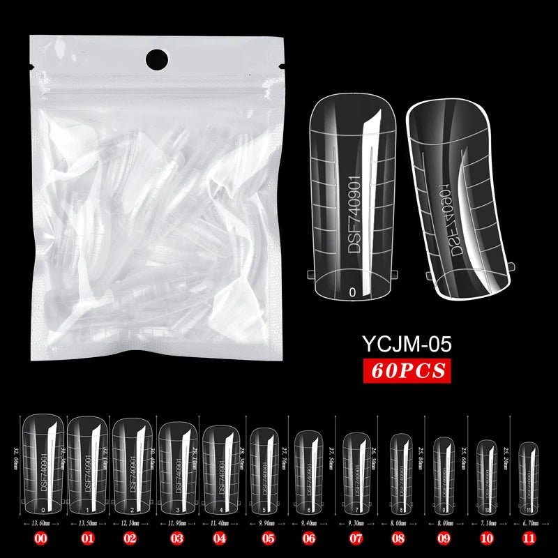 60Pcs/Bag Dual Forms Extended Plastic Nails Sticker Paper-free Support Tape Scale Nail Film Transparent Tool For Art Fingernails