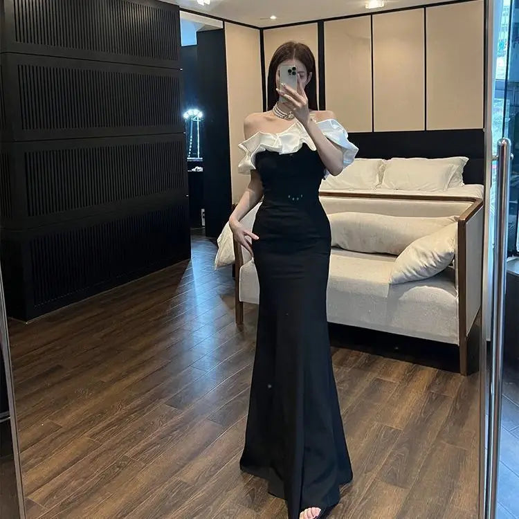Ruffled Off-Shoulder Evening Gown