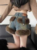 Riveted Faux Fur Jean Shorts