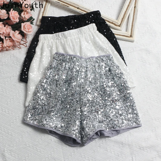 Sequin Elastic Waist A-line Shorts