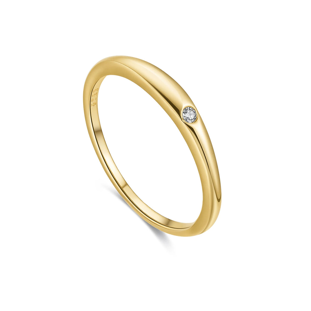 925 Sterling Silver Tiny Minimalist Delicate Solitaire Round Zircon Ring